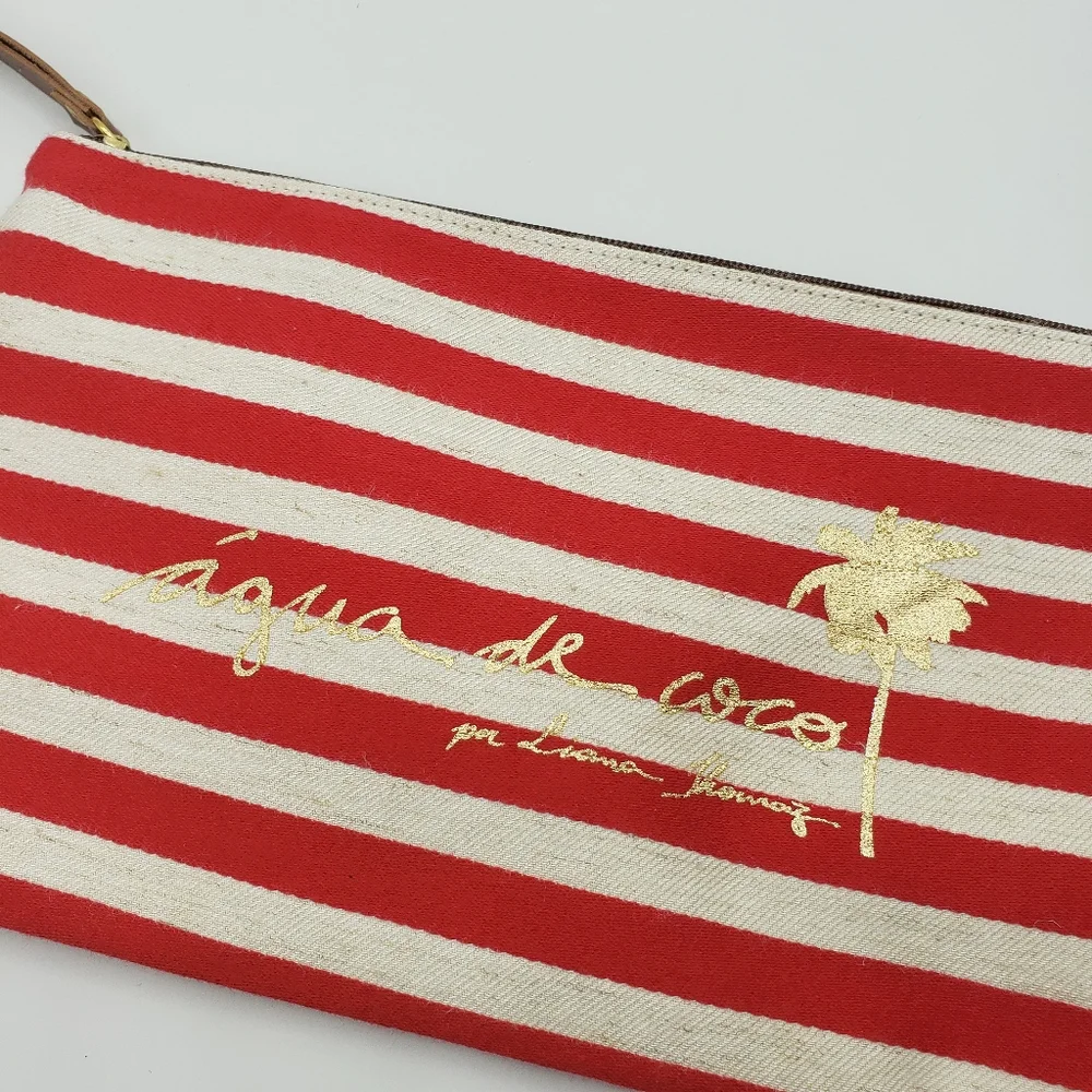 Agua de Coco Liana Thomaz cosmetic bag red ivory stripe